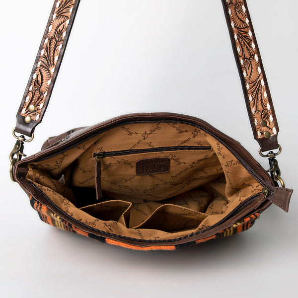 ADBGA288 American Darling Hand Tooled Leather & Saddle Blanket Large Cross body Bag