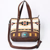 ADBG879 American Darling Western Leather Tote Bag with Turquoise Concho and Hand Woven Saddle Blanket