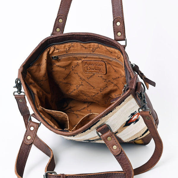 ADBG879 American Darling Western Leather Tote Bag with Turquoise Concho and Hand Woven Saddle Blanket