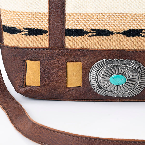 ADBG879 American Darling Western Leather Tote Bag with Turquoise Concho and Hand Woven Saddle Blanket