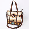 ADBG879 American Darling Western Leather Tote Bag with Turquoise Concho and Hand Woven Saddle Blanket
