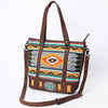 ADBG879 American Darling Western Leather Tote Bag with Turquoise Concho and Hand Woven Saddle Blanket