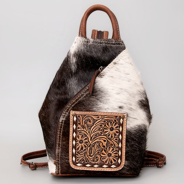 ADBG883 American Darling Western Backpack with Hand Tooled Floral Leather and Hair-On Cowhide