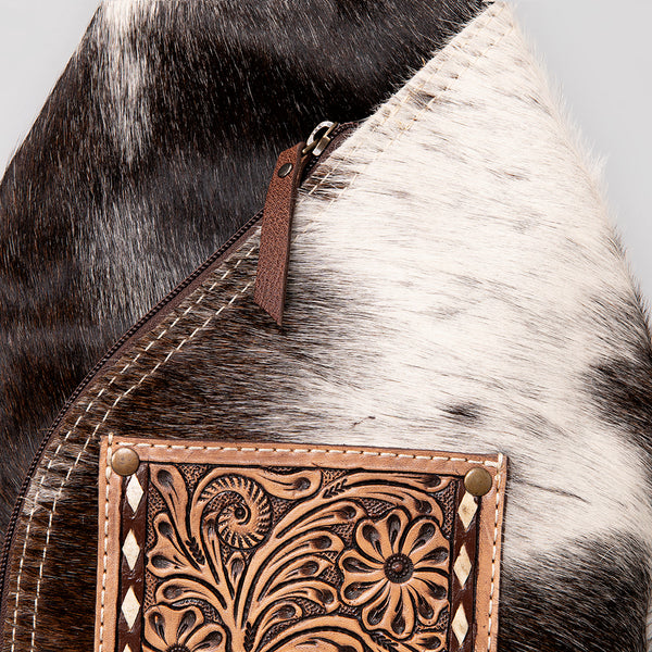 ADBG883 American Darling Western Backpack with Hand Tooled Floral Leather and Hair-On Cowhide