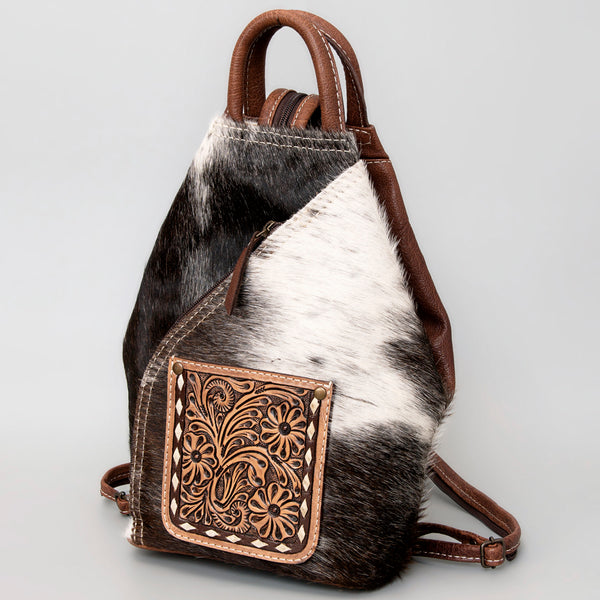 ADBG883 American Darling Western Backpack with Hand Tooled Floral Leather and Hair-On Cowhide