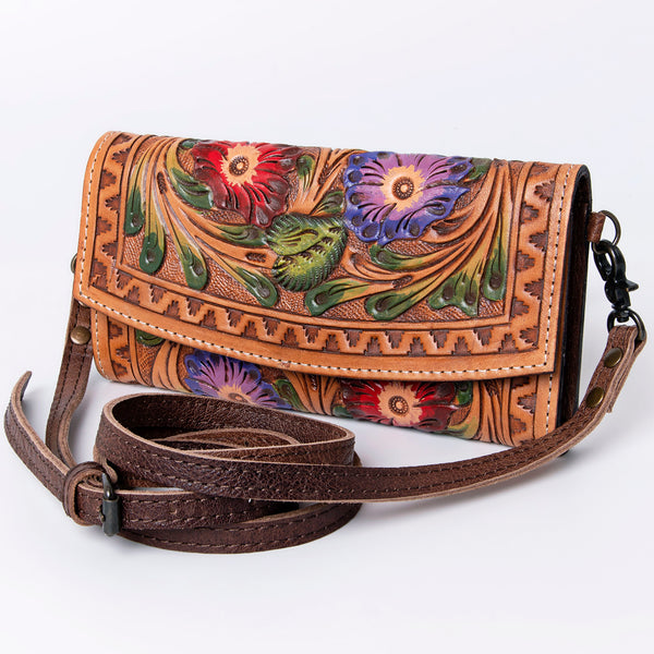 ADBG889 American Darling Hand Tooled Leather Wallet | Western Tooled Crossbody Wallet
