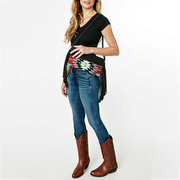 ADBG1128A American Darling Saddle Blanket Crossbody -Western Fringe Leather Purse
