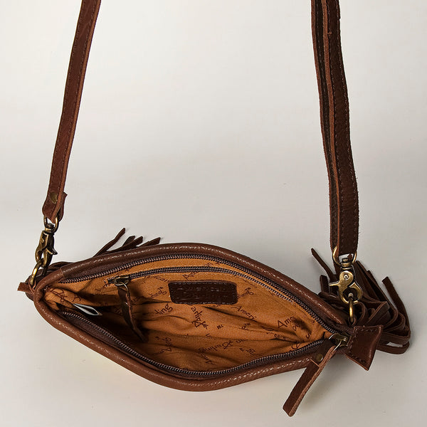 ADBGA188 American Darling Southwestern Wool & Leather Fringe Crossbody Bag with Hand-Tooled Flap