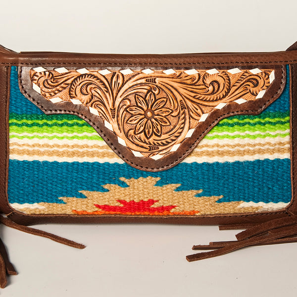 ADBGA188 American Darling Southwestern Wool & Leather Fringe Crossbody Bag with Hand-Tooled Flap
