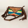 ADBGA188 American Darling Southwestern Wool & Leather Fringe Crossbody Bag with Hand-Tooled Flap