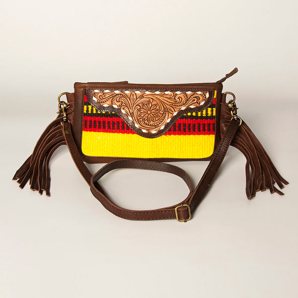 ADBGA188 American Darling Southwestern Wool & Leather Fringe Crossbody Bag with Hand-Tooled Flap