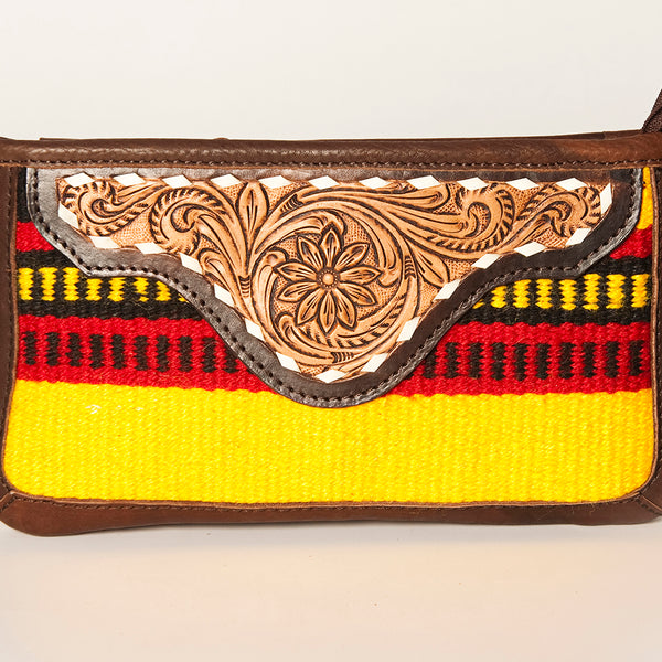 ADBGA188 American Darling Southwestern Wool & Leather Fringe Crossbody Bag with Hand-Tooled Flap