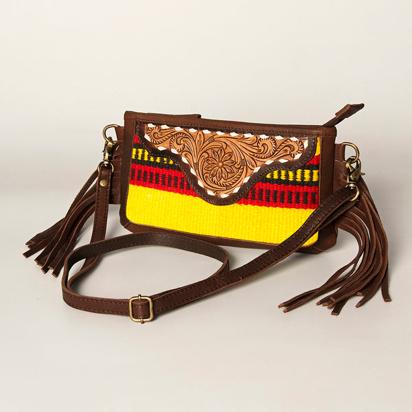 ADBGA188 American Darling Southwestern Wool & Leather Fringe Crossbody Bag with Hand-Tooled Flap