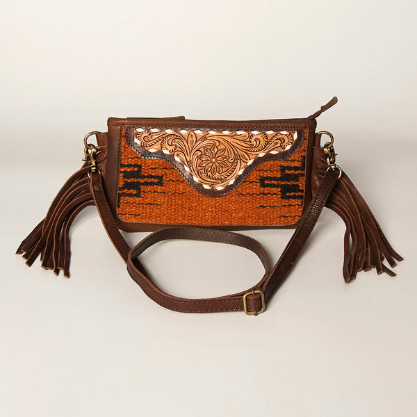 ADBGA188 American Darling Southwestern Wool & Leather Fringe Crossbody Bag with Hand-Tooled Flap