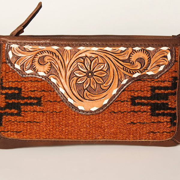 ADBGA188 American Darling Southwestern Wool & Leather Fringe Crossbody Bag with Hand-Tooled Flap