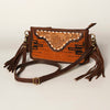 ADBGA188 American Darling Southwestern Wool & Leather Fringe Crossbody Bag with Hand-Tooled Flap
