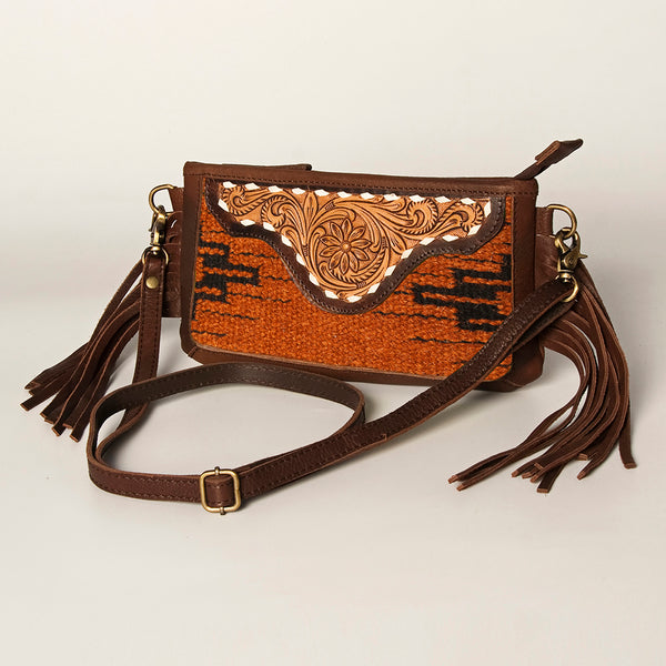 ADBGA188 American Darling Southwestern Wool & Leather Fringe Crossbody Bag with Hand-Tooled Flap