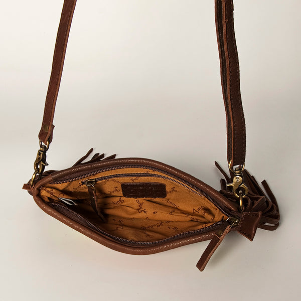 ADBGA188 American Darling Southwestern Wool & Leather Fringe Crossbody Bag with Hand-Tooled Flap