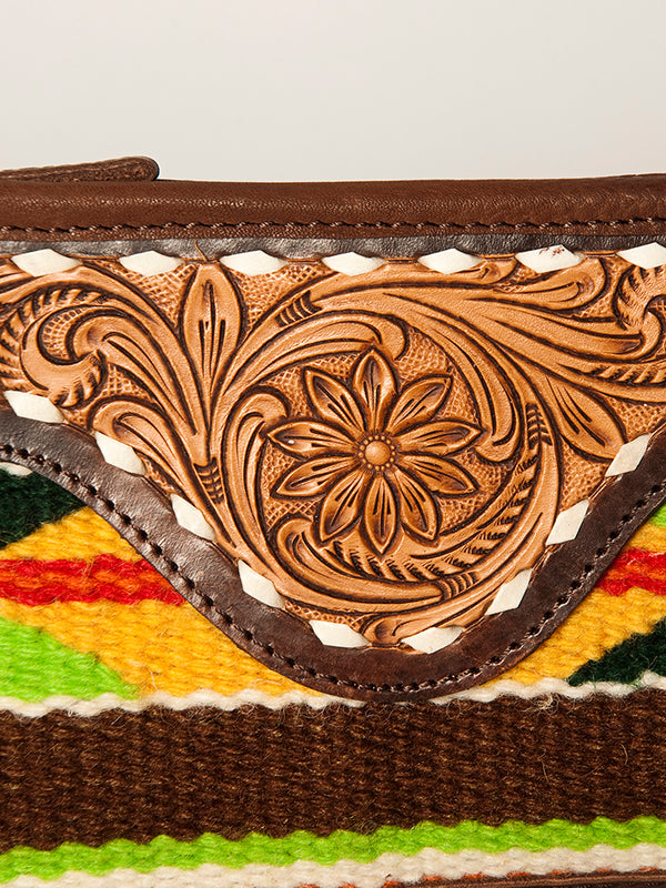 ADBGA188 American Darling Southwestern Wool & Leather Fringe Crossbody Bag with Hand-Tooled Flap