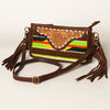 ADBGA188 American Darling Southwestern Wool & Leather Fringe Crossbody Bag with Hand-Tooled Flap