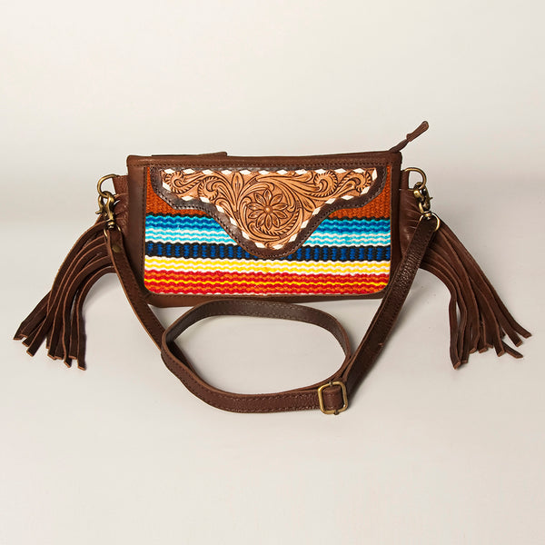ADBGA188 American Darling Southwestern Wool & Leather Fringe Crossbody Bag with Hand-Tooled Flap