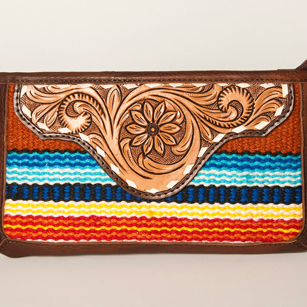 ADBGA188 American Darling Southwestern Wool & Leather Fringe Crossbody Bag with Hand-Tooled Flap