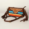 ADBGA188 American Darling Southwestern Wool & Leather Fringe Crossbody Bag with Hand-Tooled Flap