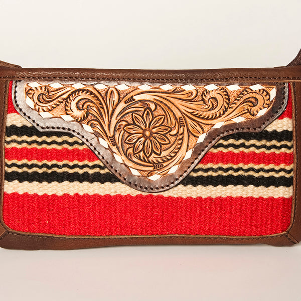 ADBGA188 American Darling Southwestern Wool & Leather Fringe Crossbody Bag with Hand-Tooled Flap