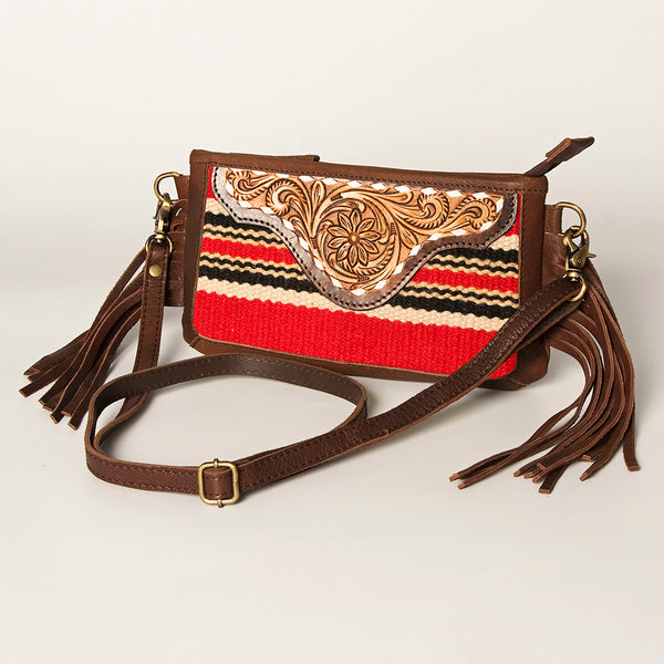 ADBGA188 American Darling Southwestern Wool & Leather Fringe Crossbody Bag with Hand-Tooled Flap