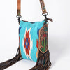 ADBG891 American Darling Hand-Woven Saddle Blanket Large Cross body Bag | Tooled Leather Fringed Purse