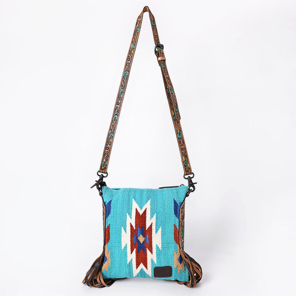ADBG891 American Darling Hand-Woven Saddle Blanket Large Cross body Bag | Tooled Leather Fringed Purse