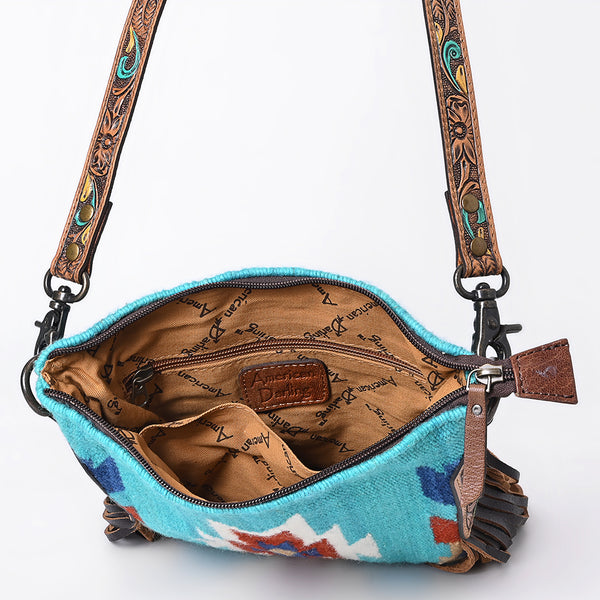ADBG891 American Darling Hand-Woven Saddle Blanket Large Cross body Bag | Tooled Leather Fringed Purse