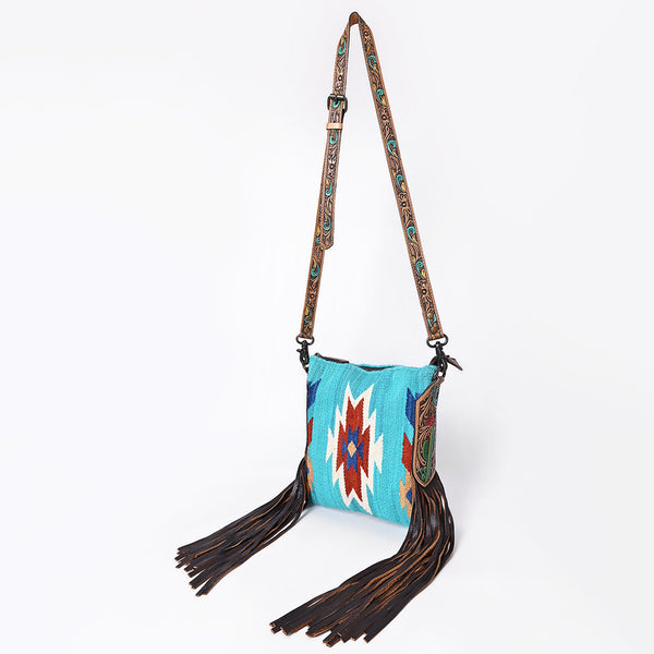 ADBG891 American Darling Hand-Woven Saddle Blanket Large Cross body Bag | Tooled Leather Fringed Purse