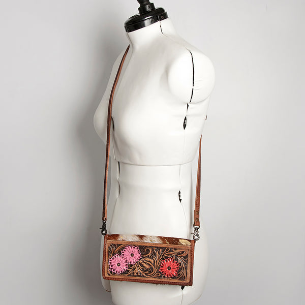 ADBG486 Handcrafted Genuine Leather and Hair on Hide Crossbody with Stitching