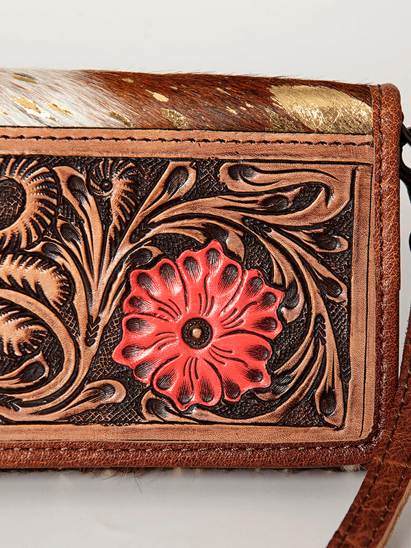 ADBG486 Handcrafted Genuine Leather and Hair on Hide Crossbody with Stitching