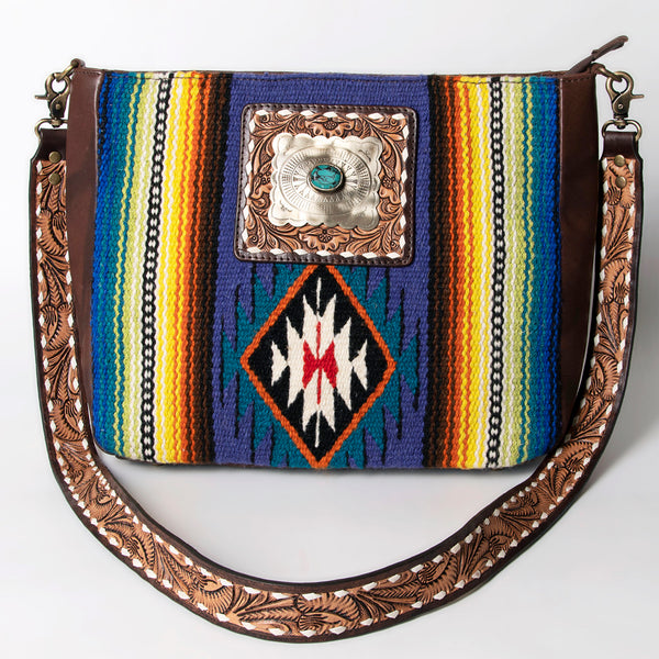 ADBGA286 American Darling Geometric Woven Pattern Tooled Leather Crossbody Bag