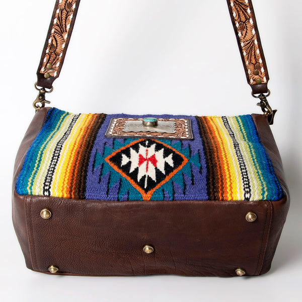 ADBGA286 American Darling Geometric Woven Pattern Tooled Leather Crossbody Bag