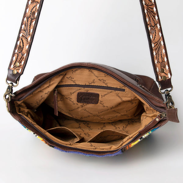 ADBGA286 American Darling Geometric Woven Pattern Tooled Leather Crossbody Bag