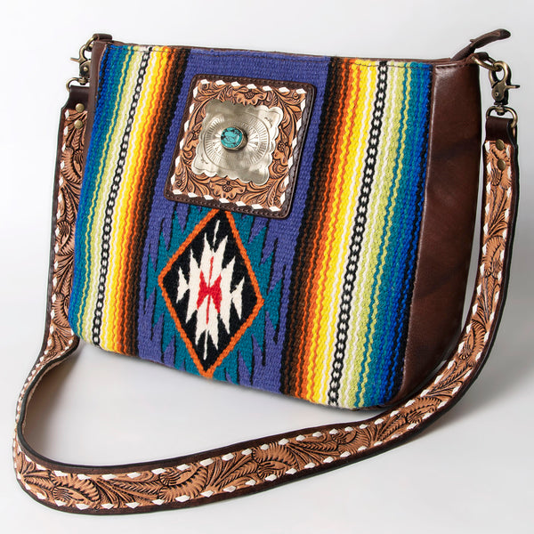 ADBGA286 American Darling Geometric Woven Pattern Tooled Leather Crossbody Bag