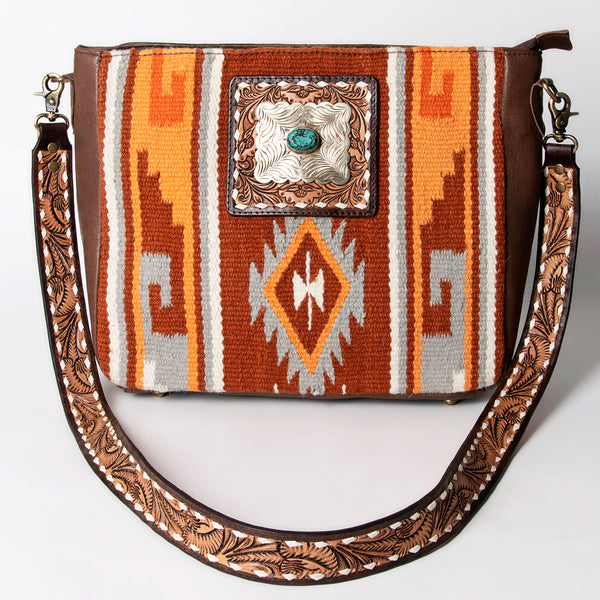 ADBGA286 American Darling Geometric Woven Pattern Tooled Leather Crossbody Bag