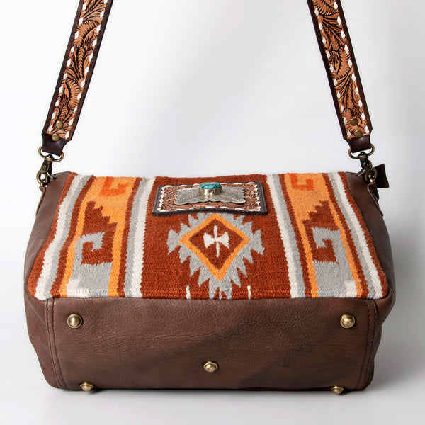 ADBGA286 American Darling Geometric Woven Pattern Tooled Leather Crossbody Bag