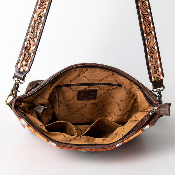 ADBGA286 American Darling Geometric Woven Pattern Tooled Leather Crossbody Bag