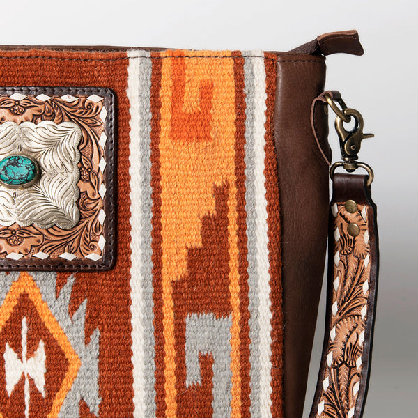 ADBGA286 American Darling Geometric Woven Pattern Tooled Leather Crossbody Bag