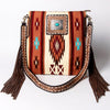 ADBGA269 American Darling Aztec Pattern Woven Tooled Leather Fringed Crossbody
