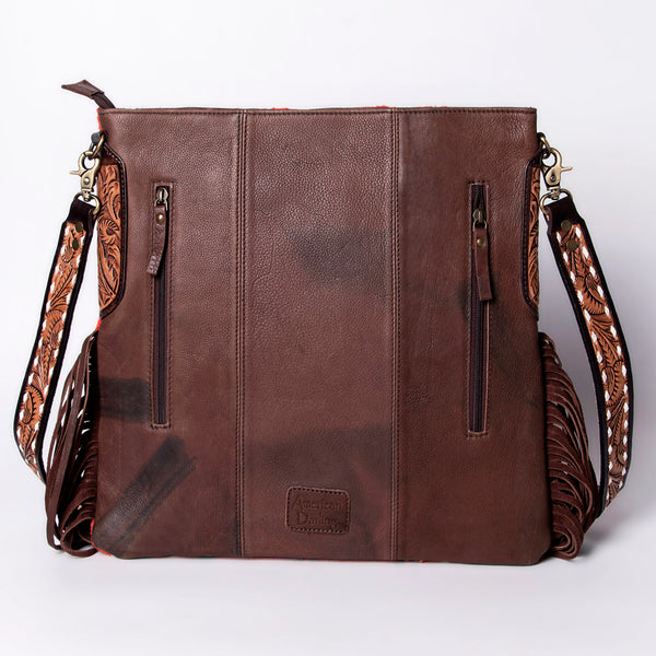 ADBGA269 American Darling Aztec Pattern Woven Tooled Leather Fringed Crossbody