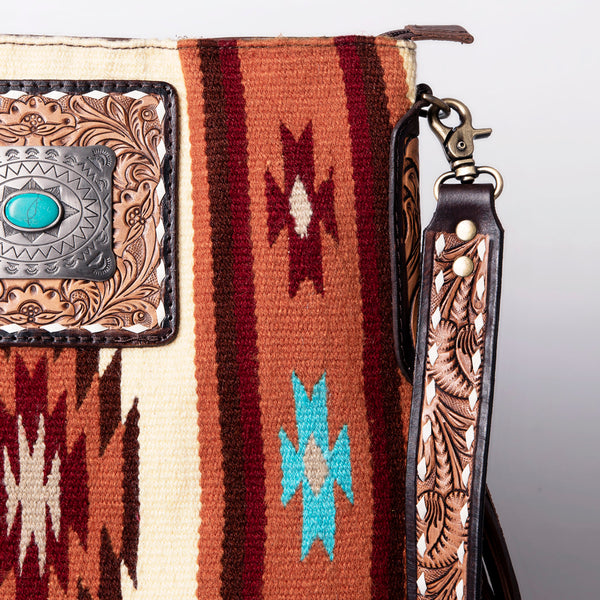 ADBGA269 American Darling Aztec Pattern Woven Tooled Leather Fringed Crossbody