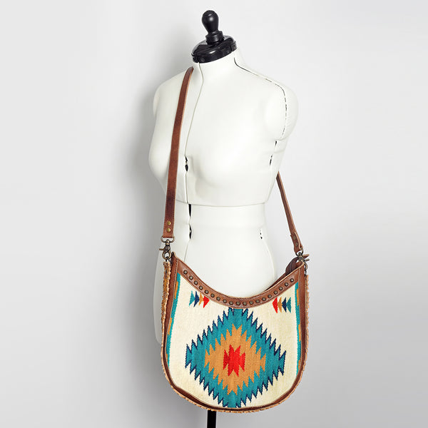 ADBG699 American Darling Handcrafted Hand Tooled Leather and Saddle Blanket Crossbody Bag