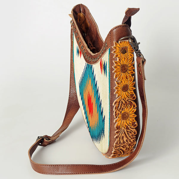 ADBG699 American Darling Handcrafted Hand Tooled Leather and Saddle Blanket Crossbody Bag