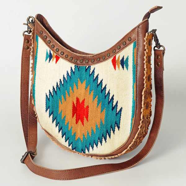 ADBG699 American Darling Handcrafted Hand Tooled Leather and Saddle Blanket Crossbody Bag