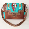 ADBG842 American Darling Western Messenger Bag Hand Tooled Floral with Hand Woven Saddle Blanket